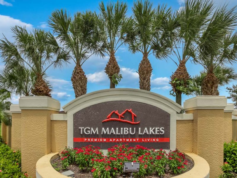 This image shows the monument site of TGM Malibu Lakes Apartment in Naples, FL.