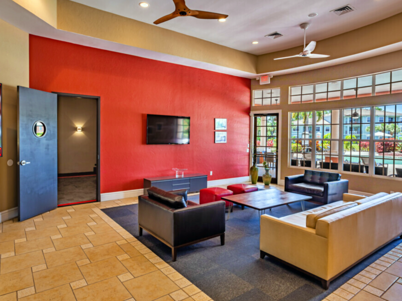 This image shows the clubroom area in TGM Malibu Lakes Apartments, featuring the spacious area that was ideal for business gatherings and business meetings.