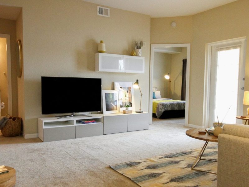 This image shows the premium feature in the living room area with modern floor mats and modern interior design that was ideal for a neat atmosphere. The living room was accessible directly to the bedroom and bathroom.